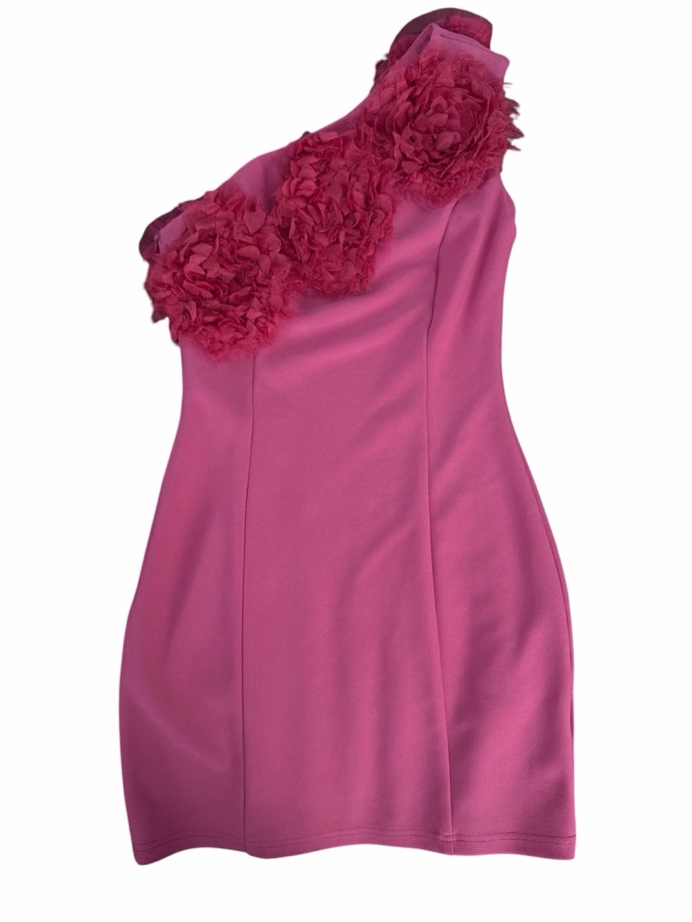 Elliatt Hot Pink One-Shoulder Floral Appliqué Mini Dress